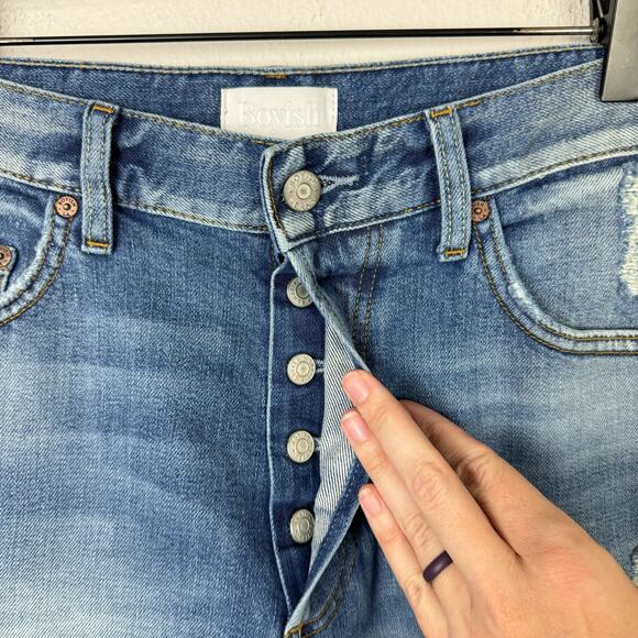 Boyish by HER NWT The Owen Mercy Island Denim Distressed Button Fly Jean Shorts - Picture 3 of 4